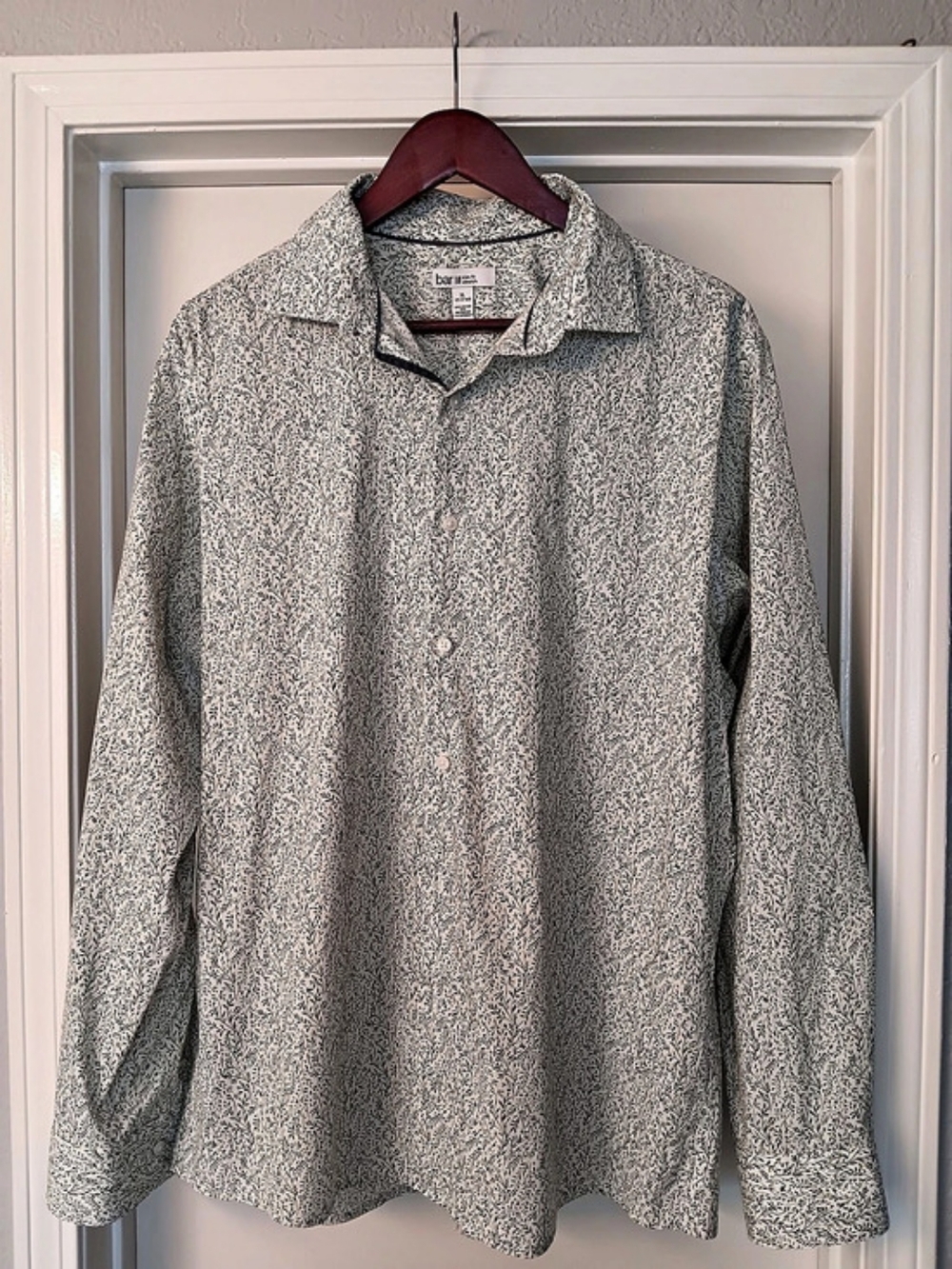 bar III Slim-Fit Stretch Leaf-Print Dress Shirt White & Green XL